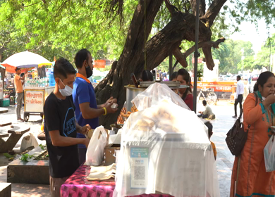 A static shot of a street food seller at New Delhi, India