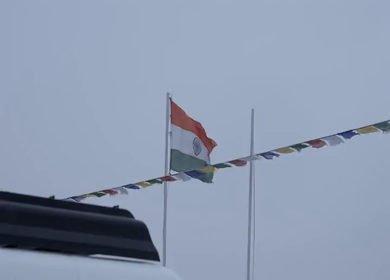 Indian National Flag Waving at Umling La Top, Ladakh, India