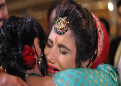 9th February,2019: A Shot of an Indian Bride getting emotional during her Bidaai at her Indian Wedding in New Delhi,India