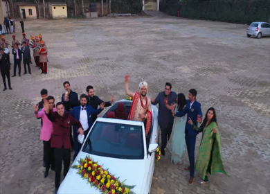 9th February,2019: A Shot of an Indian Groom cheering with his friends during his entry at the Indian Wedding in New Delhi,India
