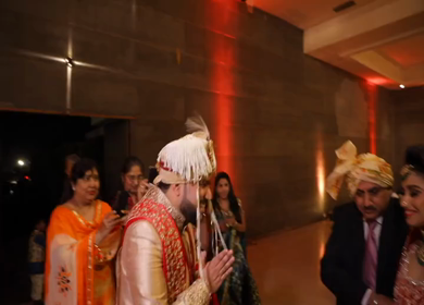 9th February,2019: A Shot of an Indian groom taking his bride to the stage at their Indian Wedding in New Delhi,India