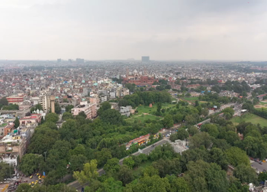 An aerial shot of Jama Masjid, Chandni Chowk in New Delhi, India