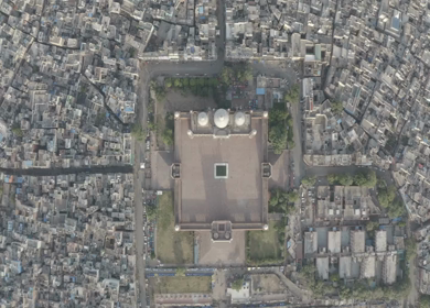 An aerial shot of Jama Masjid, Chandni Chowk during the COVID-19 