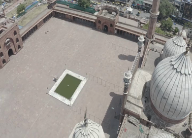 An aerial shot of Jama Masjid during COVID-19 lockdown