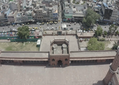 An aerial shot of Jama Masjid during COVID-19 lockdown