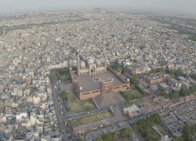 An aerial shot of Jama Masjid during COVID-19 lockdown in New Delhi, India