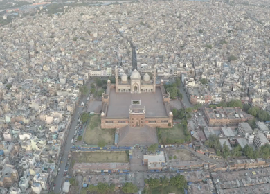 An aerial shot of Jama Masjid, Chandni Chowk during the COVID-19 
