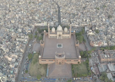 An aerial shot of Jama Masjid, Chandni Chowk during the COVID-19 