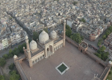 An aerial shot of Jama Masjid, Chandni Chowk during the COVID-19 