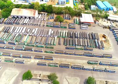 An aerial shot of Koyambedu Bus Stand during the COVID-19 lockdown in Chennai, India