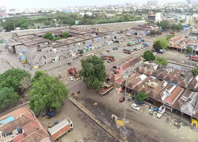 An aerial shot of Koyambedu Market place during the COVID-19 lockdown in Chennai, India