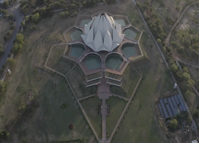 An aerial shot of the Lotus Temple during COVID-19 Lockdown 