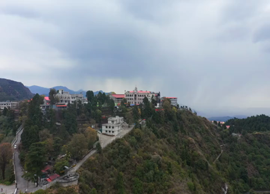 St. George’s College Mussoorie,Uttarakhand,India-5th July 2020: An aerial shot of the St. George’s College in Mussoorie,Uttarakhand,India
