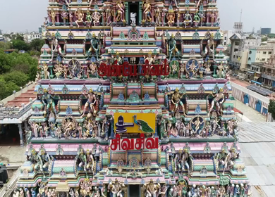 8th May 2020: An aerial shot of the Mylai Kapaleeswarar Temple during the COVID-19 in Chennai,India