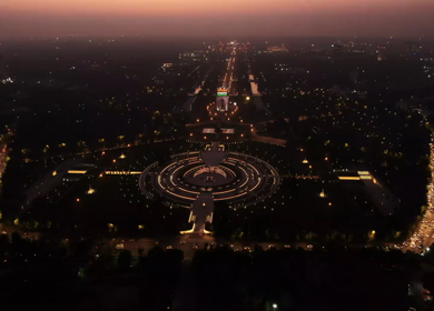 Aerial shot of the National War Memorial park at India Gate in New delhi,India