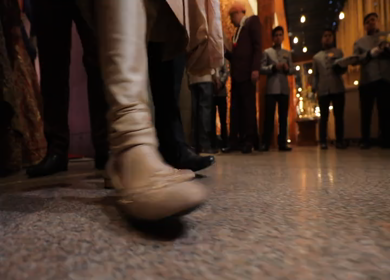 New Delhi,NCR,India-9th February,2019: A low angle tilt up shot of an Indian Groom entering his indian wedding venue along with his brothers in New Delhi,India