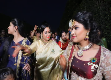 New Delhi,NCR,India-9th February,2019: Shot of relatives dancing in Big Fat Indian Wedding baraat in New Delhi,India