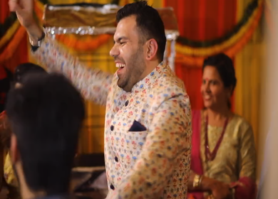 New Delhi,NCR,India-7th February,2019: Shot of Grooms brother and father dancing at Big Fat Indian Wedding Cocktail function in New Delhi,India