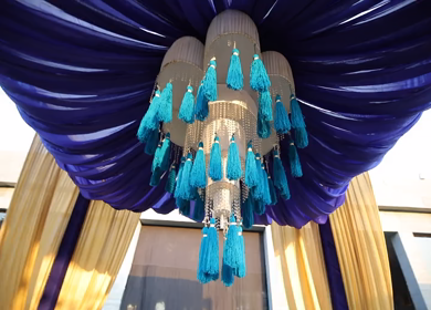 Close up dolly shot of a traditional decore at a Big Fat Indian wedding