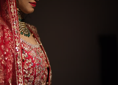 Tilt Up shot of a beautiful Indian Bride posing for her wedding shoot in New Delhi, India