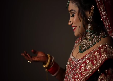 A Slow motion shot of a beautiful Indian Bride posing for her wedding shoot in New Delhi, India