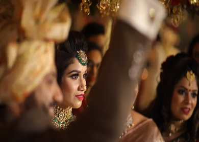 New Delhi,NCR,India-9th February,2019: Shot of a beautiful Indian Bride entering in her wedding in New Delhi, India