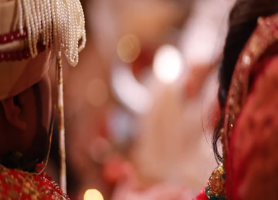 New Delhi,NCR,India-9th February,2019: Track Shot of an Indian Bride and Indian Groom doing Puja,traditions at their Indian wedding in New Delhi, India