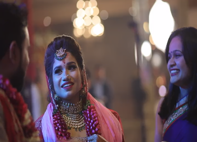 New Delhi,NCR,India-9th February,2019: Shot of a newly wed Indian couple dancing along with their cousins at their wedding venue in New Delhi,India