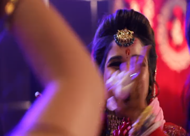 New Delhi,NCR,India-9th February,2019: Shot of an Indian Bride dancing at her wedding venue along with her sister in New Delhi,India