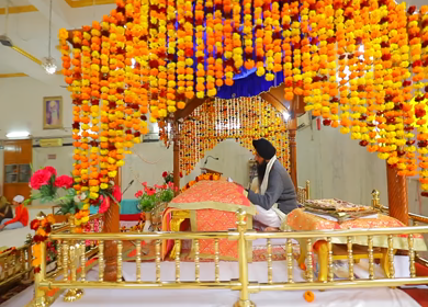 Gurudwara,Pitampura,New Delhi,NCR,India-4th February,2019: A Dolly shot of Darbar Sahib or Prayer Hall at a gurudwara in New Delhi,India
