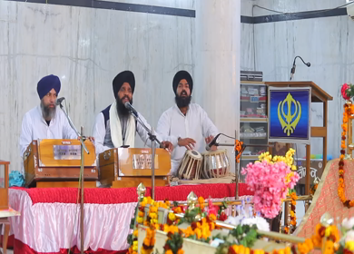 Gurudwara,Pitampura,New Delhi,NCR,India-4th February,2019: A Shot of an Indian Sikh Men singing and playing instruments while prayers at a gurudwara in New Delhi,India