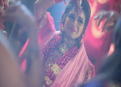 New Delhi,NCR,India-9th February,2019: A Slow motion shot of an Indian Bride dancing at her wedding venue along with her sisters in New Delhi,India
