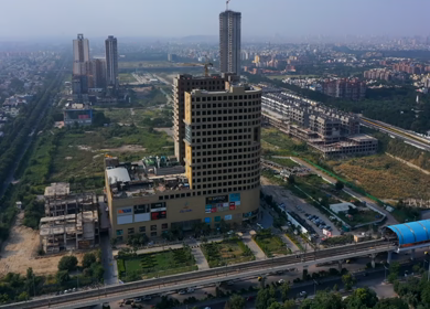 29th September 2020: An aerial hypelapse shot of the Logix City Center Mall at Noida,NCR,India
