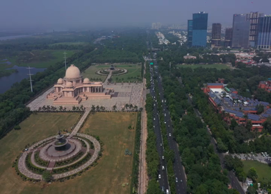 An aerial shot of the Noida film city, Ambedkar park at Noida,NCR,India