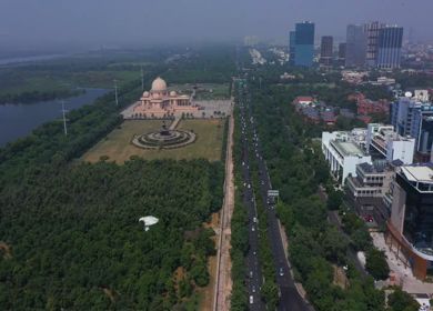 An aerial shot of the Ambedkar park, Agra Expressway and film city flyover at Noida,NCR,India