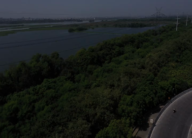 An aerial shot of Film City Flyover in the daytime at Noida,NCR,India