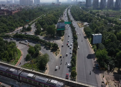 22nd October 2021: An aerial shot of the Traffic at Mahamaya Flyoverat Noida,NCR,India