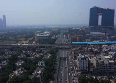 29th September 2020- An Aerial Shot of two Delhi Metro's crossing in Noida,NCR,India