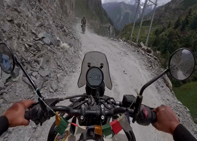 POV Motorcycle Ride Through Scenic Mountain Roads in Ladakh India