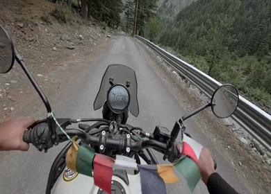 POV Motorcycle Ride Through Scenic Mountain Roads in Ladakh India
