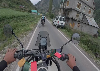 POV Motorcycle Ride Through Scenic Mountain Roads in Ladakh India