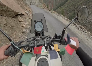 POV Motorcycle Ride Through Scenic Mountain Roads in Ladakh India