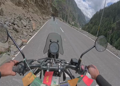 POV Motorcycle Ride Through Scenic Mountain Roads in Ladakh India