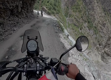 POV Motorcycle Ride Through Scenic Mountain Roads in Ladakh India