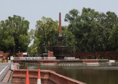 A pan shot of the Parliament House in New Delhi, India