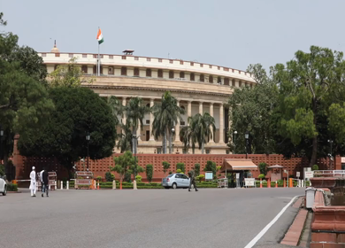 A static shot of the Parliament House in New Delhi, India