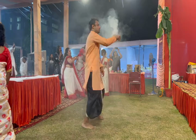 28th September 2025 : A Shot of People Performing Traditional Dance at Durga Puja Pandal Delhi India