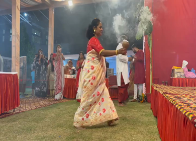 28th September 2025 : A Shot of People Performing Traditional Dance at Durga Puja Pandal Delhi India