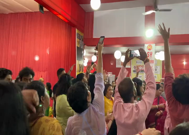 28th September 2025 : A Shot of People Performing Traditional Dance at Durga Puja Pandal Delhi India