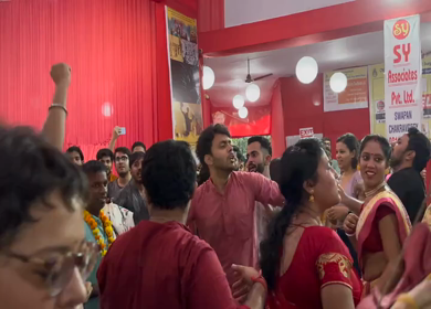 28th September 2025 : A Shot of People Performing Traditional Dance at Durga Puja Pandal Delhi India
